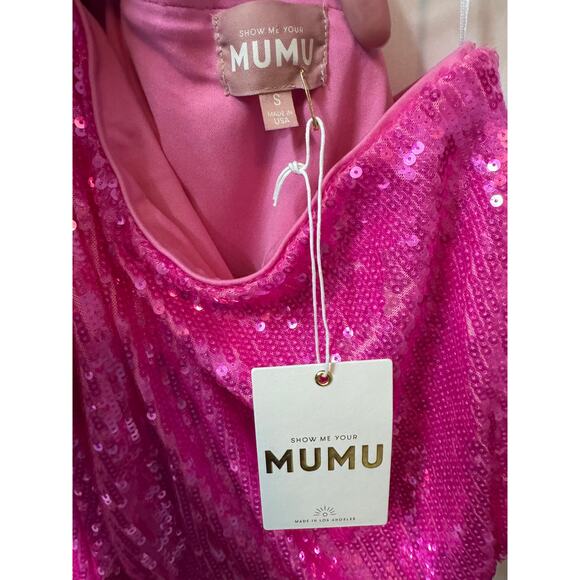 NWT Show Me Your Mu Mu Pink Sequin One Shoulder Glam Top Size S - Picture 8 of 8